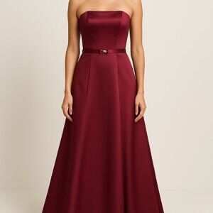 Michaelangelo Formal Satin Dress 8355 Sz 8 Maroon Strapless Wedding/Prom